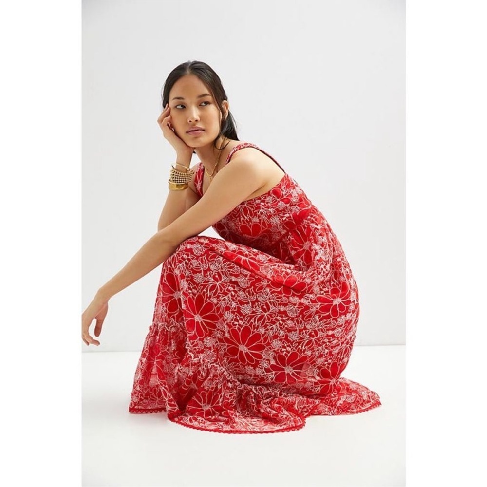 Anthropologie Sachin & Babi Dress Embroidered Floral Maxi in Red - Picture 2 of 9